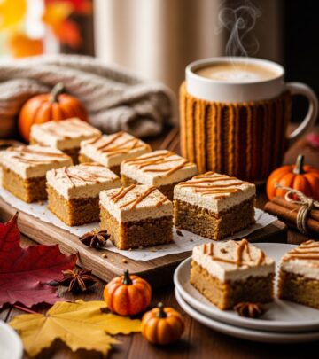 Indulge in the cozy fusion of pumpkin spice and latte flavors with these irresistible bars that capture fall's essence in every bite.