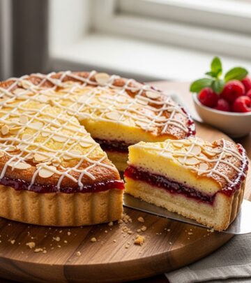 Master the art of creating this iconic English almond tart with layers of jam and frangipane