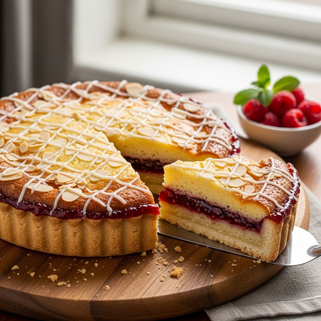 Master the art of creating this iconic English almond tart with layers of jam and frangipane