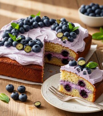 Indulge in the ultimate summer treat: a moist poke cake bursting with fresh blueberries, creamy pudding, and fluffy toppings for effortless delight.