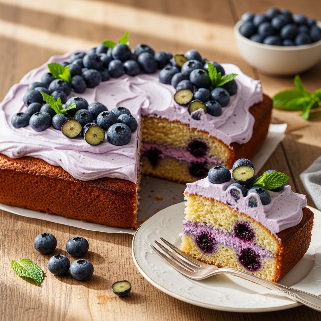 Indulge in the ultimate summer treat: a moist poke cake bursting with fresh blueberries, creamy pudding, and fluffy toppings for effortless delight.
