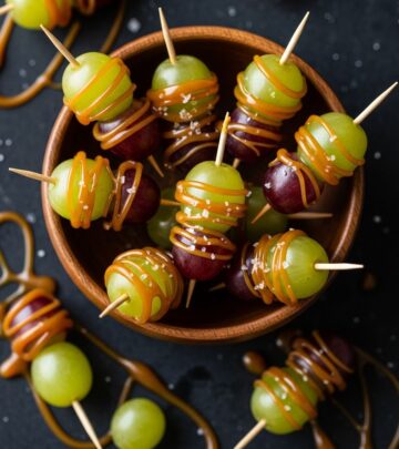 Transform ordinary grapes into irresistible bite-sized treats with caramel and nuts for a fun twist on classic fall flavors.