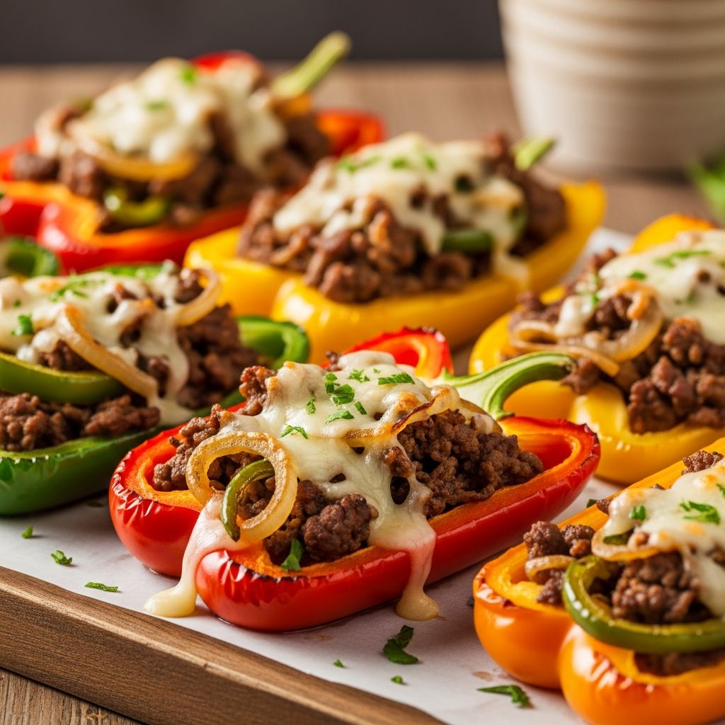 Cheesesteak Bell Pepper Boats: Easy Keto-Friendly Dinner Transform classic Philly cheesesteak into a low-carb delight by stuffing tender bell peppers with savory beef, melted cheese, and veggies for a guilt-free meal.