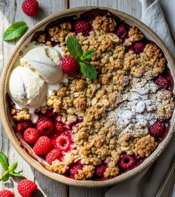 Discover the joy of homemade raspberry crumble with this simple recipe featuring fresh berries and a crunchy oat topping for ultimate summer indulgence.