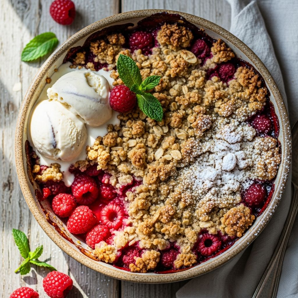 Discover the joy of homemade raspberry crumble with this simple recipe featuring fresh berries and a crunchy oat topping for ultimate summer indulgence.