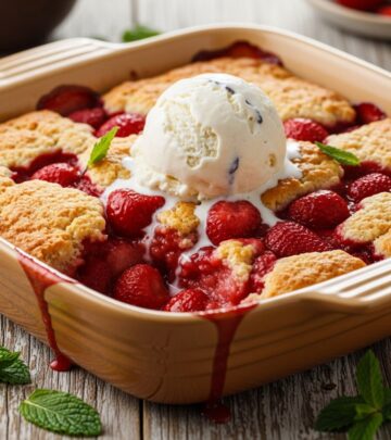 Discover the timeless charm of Southern strawberry cobbler with fresh berries and a golden crust for the ultimate warm dessert experience.