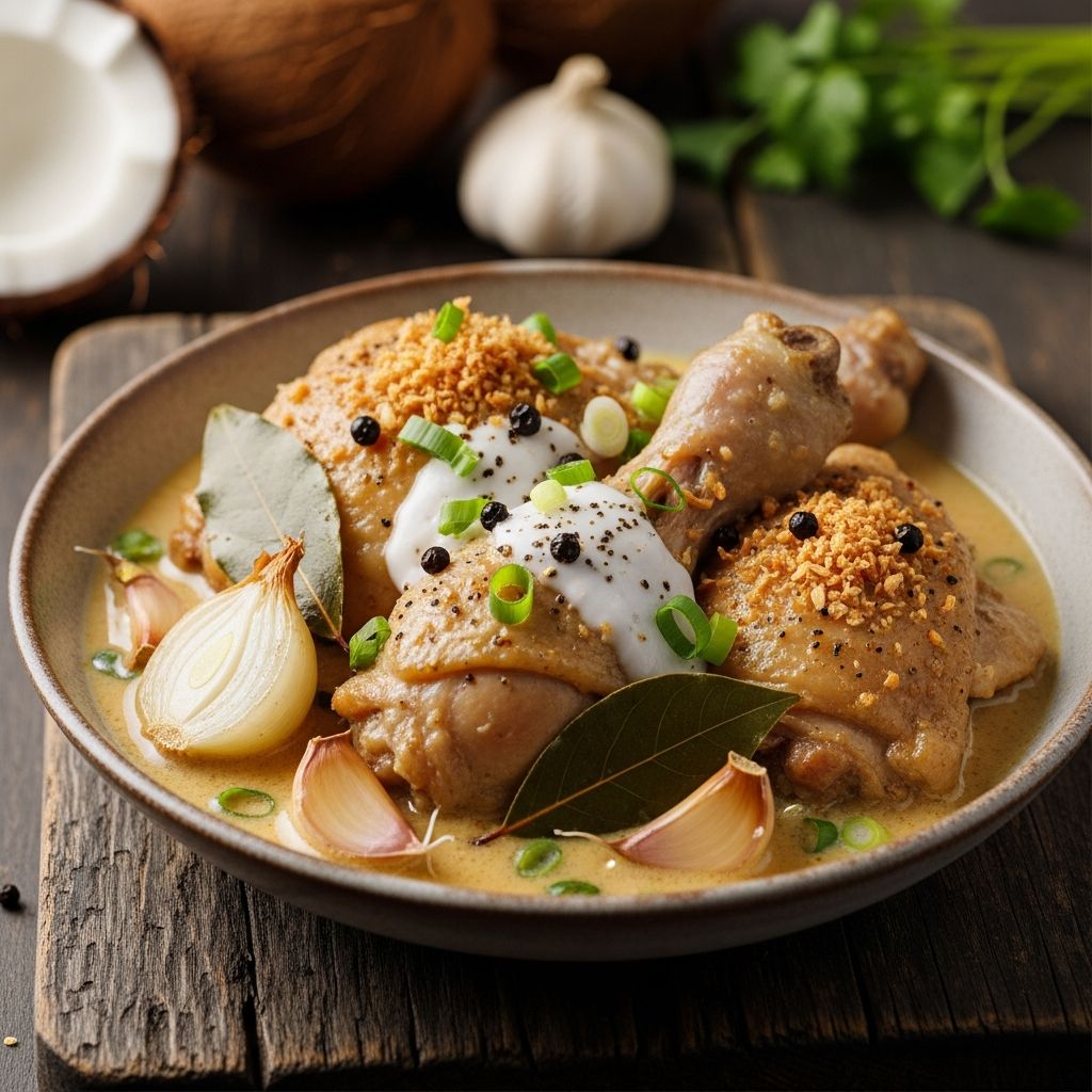 Discover the creamy twist on classic Filipino chicken adobo with coconut milk for a rich, tangy delight that's simple to make at home.