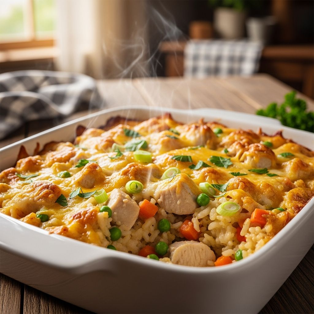 Discover a simple, comforting creamy chicken rice bake that combines tender chicken, fluffy rice, and melted cheese for effortless family dinners any night of the week.