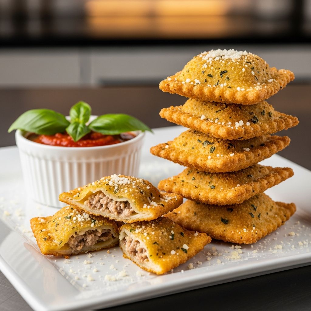 Master the art of golden, crunchy toasted ravioli with frying, baking, or air frying methods for the ultimate appetizer experience.