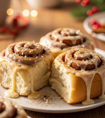 Transform holiday eggnog into irresistible, soft cinnamon rolls with spiced filling and creamy frosting for the ultimate seasonal treat.