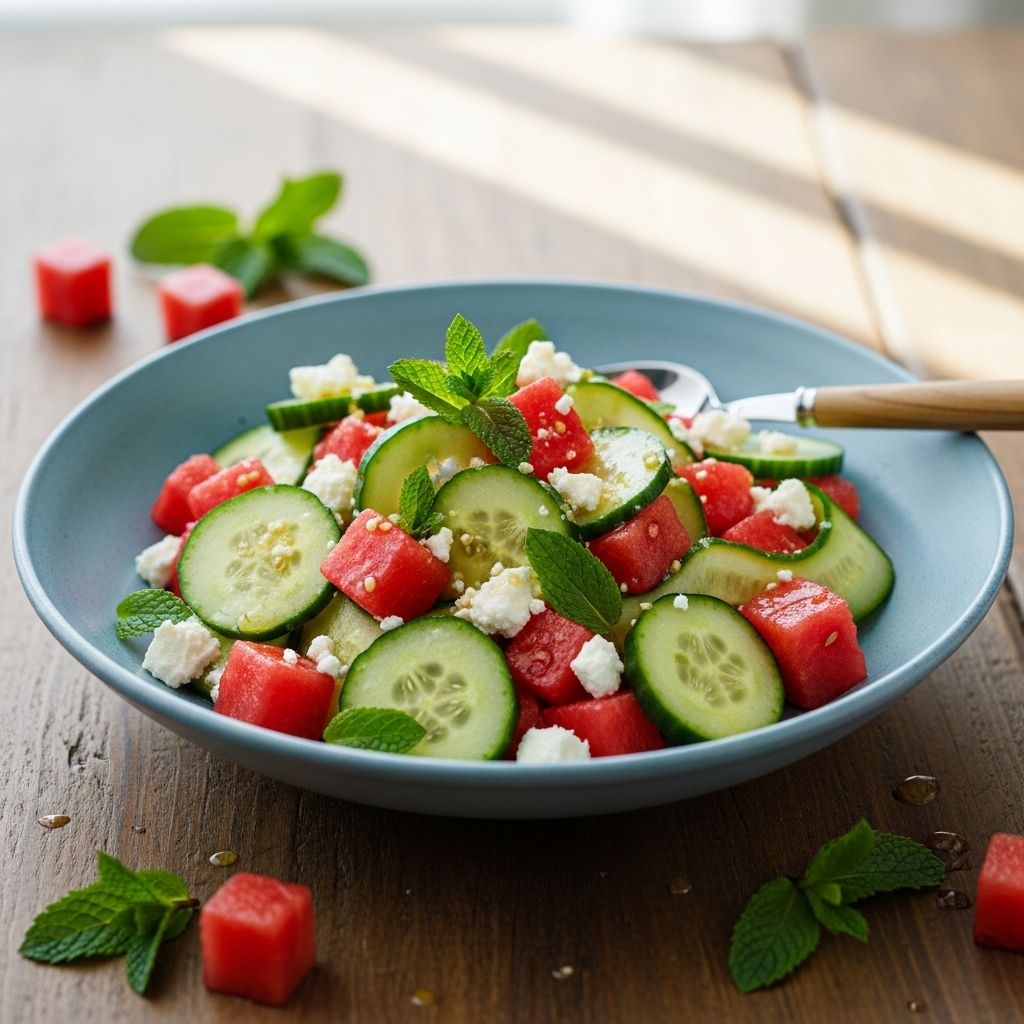 Watermelon Cucumber Salad: Easy Refreshing Summer Recipe A light, refreshing summer salad combining juicy watermelon with crisp cucumbers