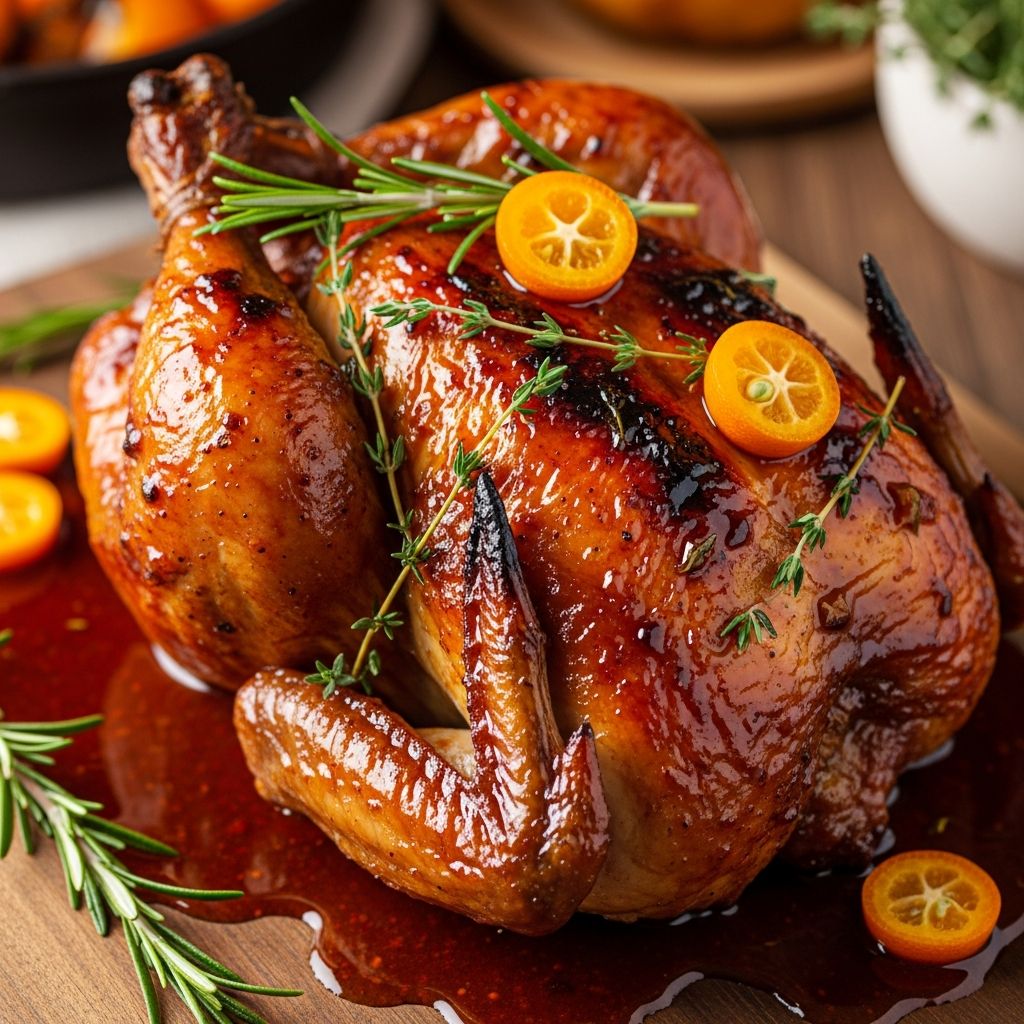 Master the art of creating succulent oven-roasted chicken with a signature sweet and savory glaze