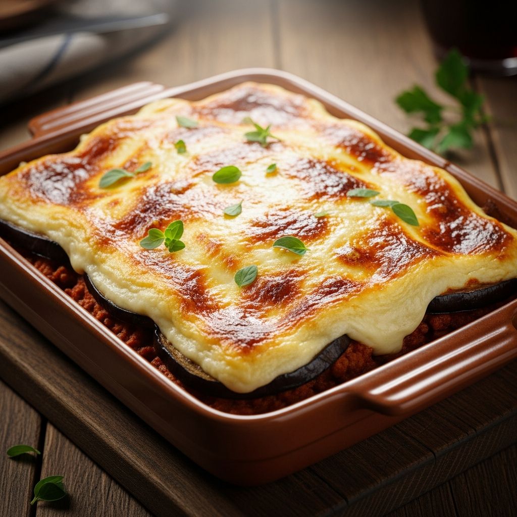 Master the art of crafting authentic Greek moussaka with layered vegetables, spiced meat, and creamy béchamel.