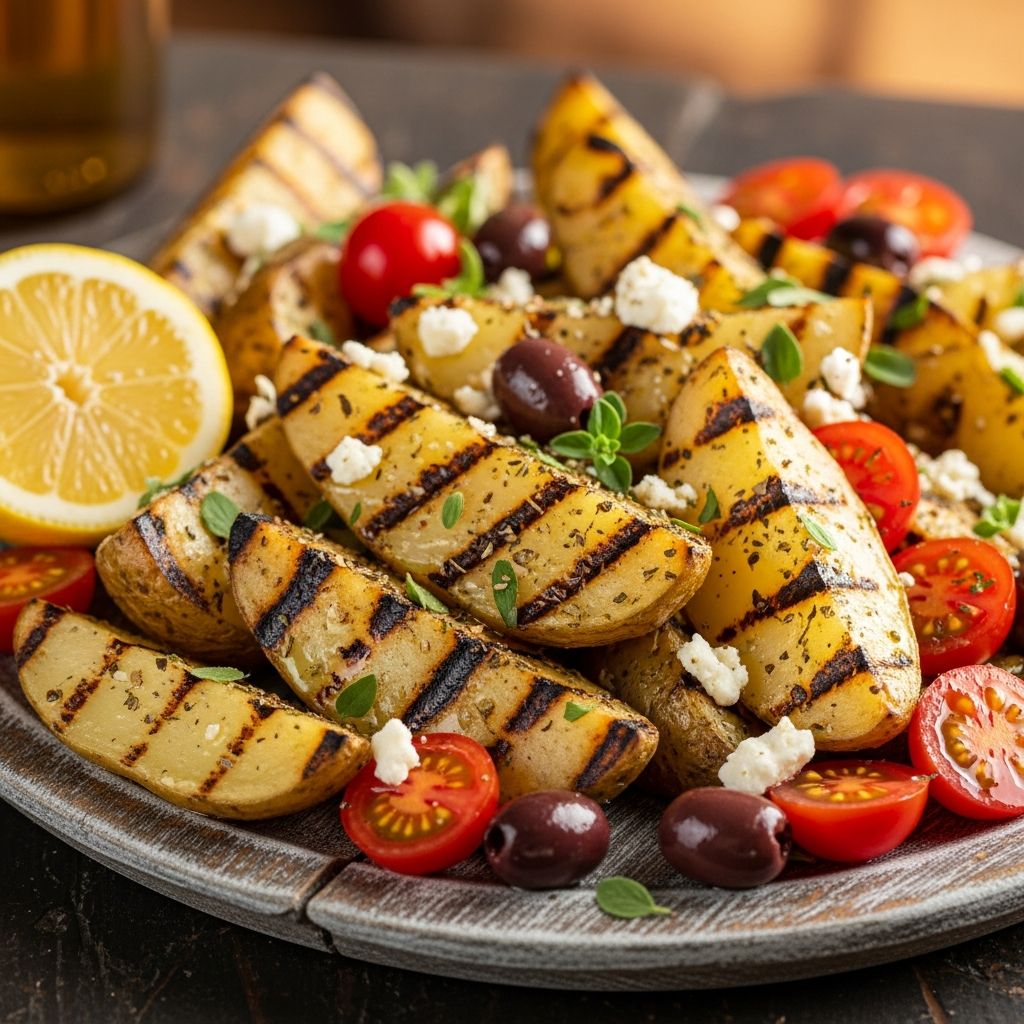 Discover the smoky, zesty flavors of grilled Greek potatoes – a simple summer side dish bursting with lemon, garlic, and herbs for your next BBQ.