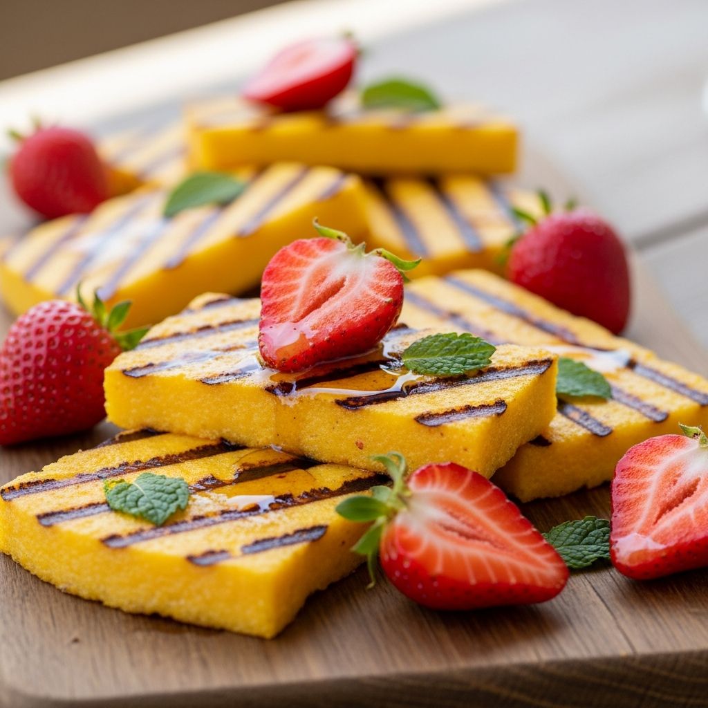 Grilled Polenta With Strawberries: 25-Minute Summer Dessert Discover a delightful fusion of smoky grilled polenta and sweet strawberries for an unforgettable dessert experience.