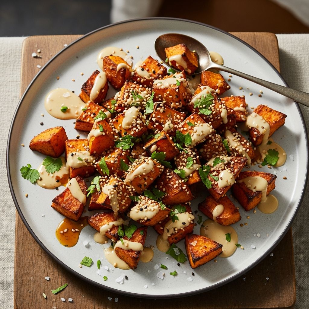 Master the art of preparing sweet potatoes with maple and tahini