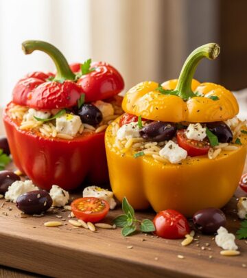 Discover vibrant, flavor-packed stuffed peppers blending orzo, feta, and fresh herbs for an effortless Mediterranean feast.