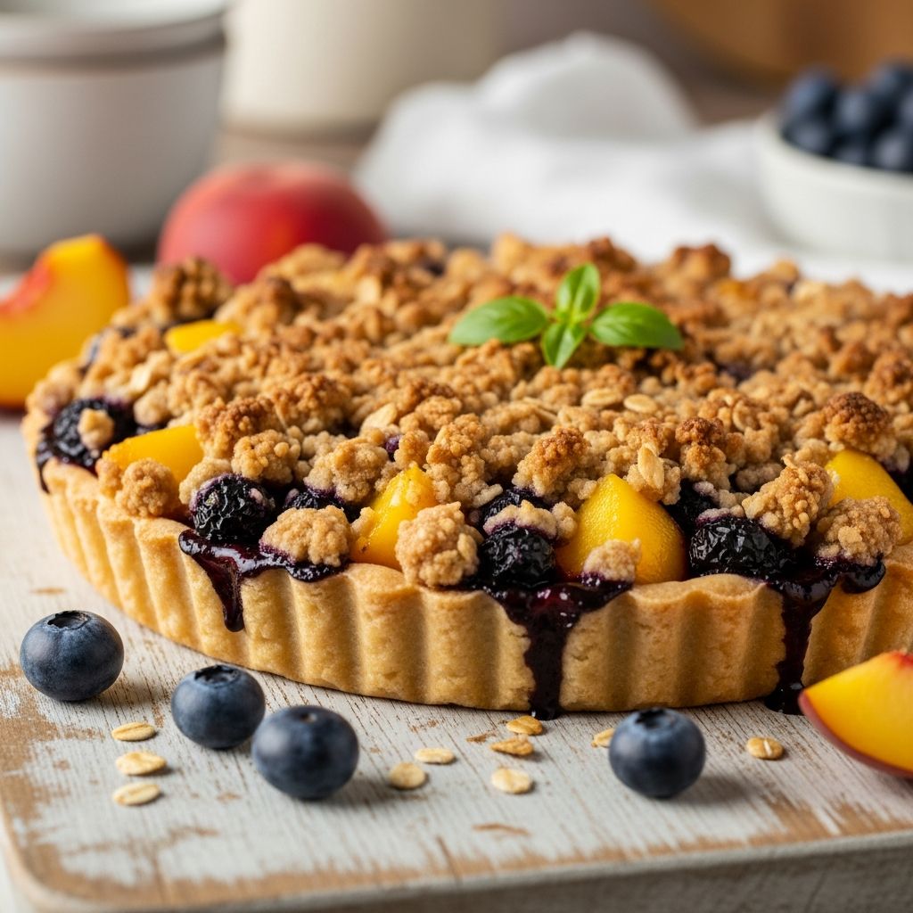 Master the art of a rustic summer dessert with juicy peaches, vibrant blueberries, and a buttery streusel topping that melts in your mouth.
