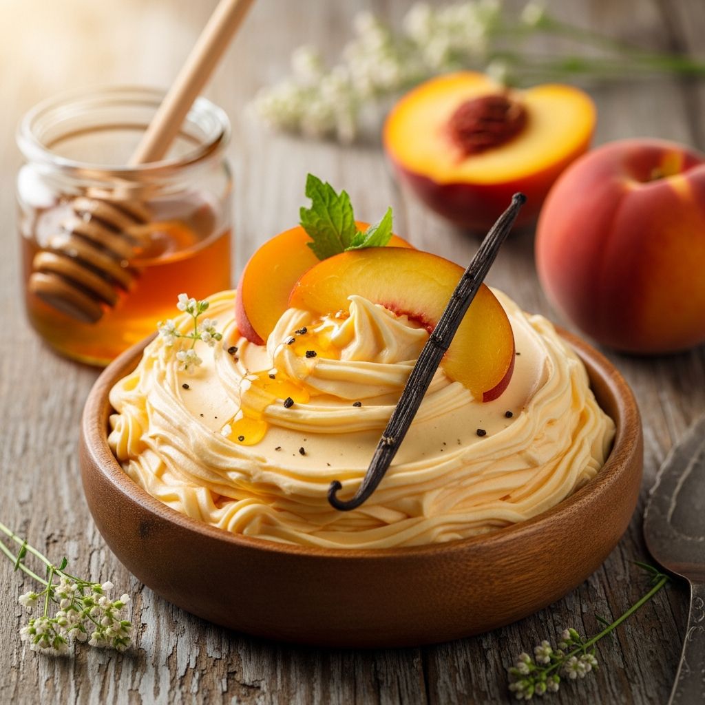 Transform ripe summer peaches into a luxurious, spreadable delight with natural honey and aromatic vanilla for year-round enjoyment.
