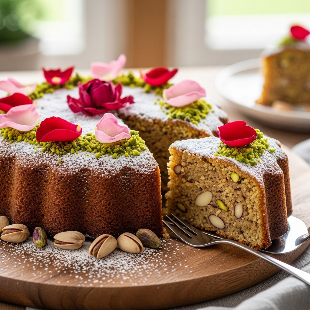 Discover the enchanting flavors of Persian Love Cake, a moist almond delight infused with rose, cardamom, and citrus notes for irresistible romance.