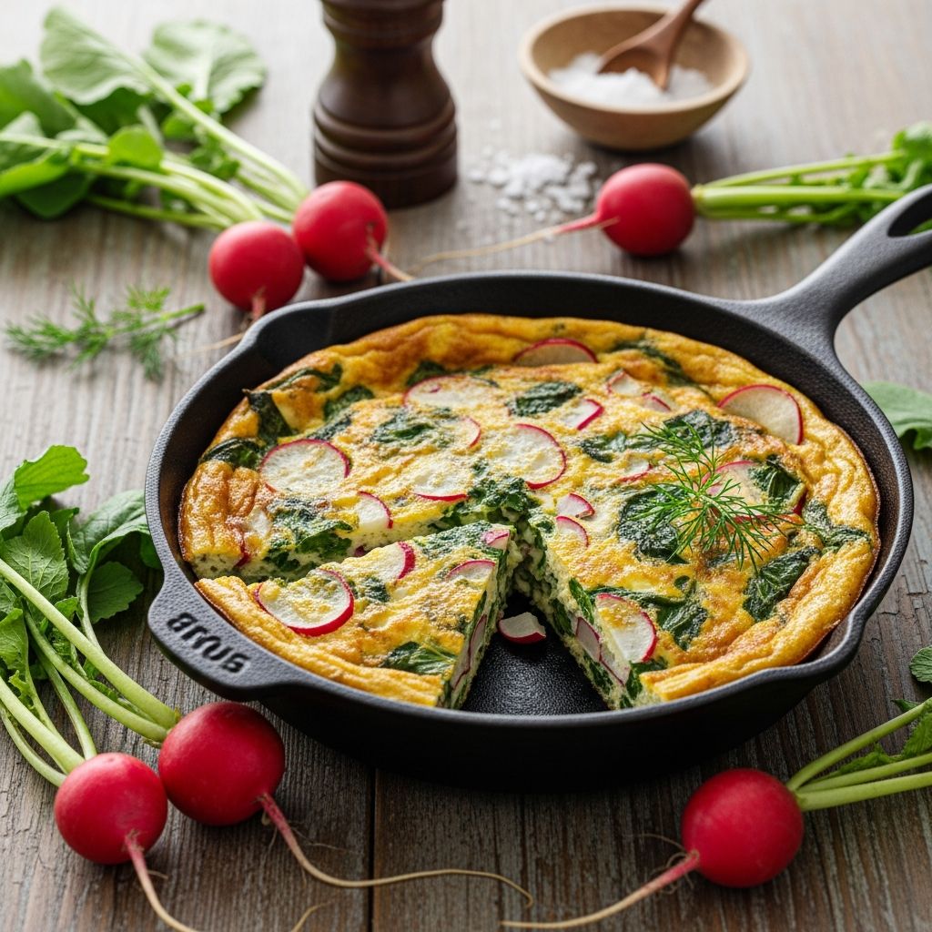 Master the art of creating a nutritious, elegant egg dish using radish greens