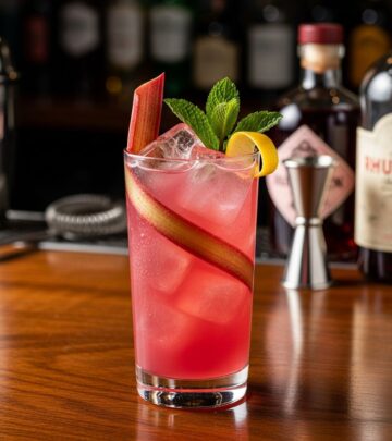 Discover the refreshing twist on a classic Tom Collins with tart rhubarb syrup, gin, and fizzy soda for a vibrant spring sipper.