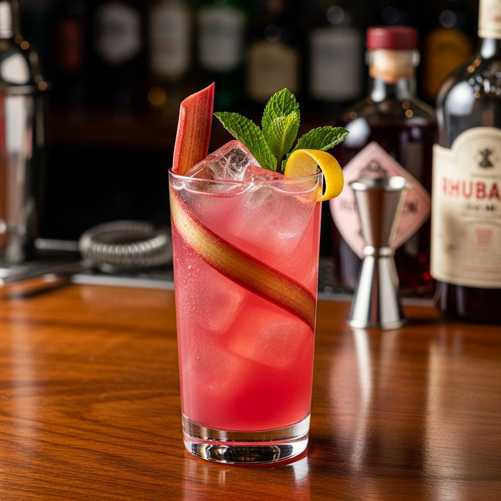 Discover the refreshing twist on a classic Tom Collins with tart rhubarb syrup, gin, and fizzy soda for a vibrant spring sipper.