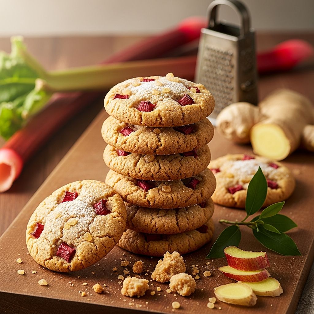 Discover the perfect balance of tart rhubarb, spicy ginger, and sweet cookie dough in these irresistible homemade treats that capture spring's essence.