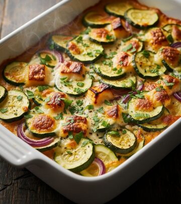 Discover a flavorful zucchini casserole infused with smoky cheese and herbs for the ultimate summer side dish.