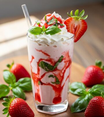 Discover the irresistible fusion of juicy strawberries and aromatic basil in creamy milkshakes that elevate your dessert game to new heights.