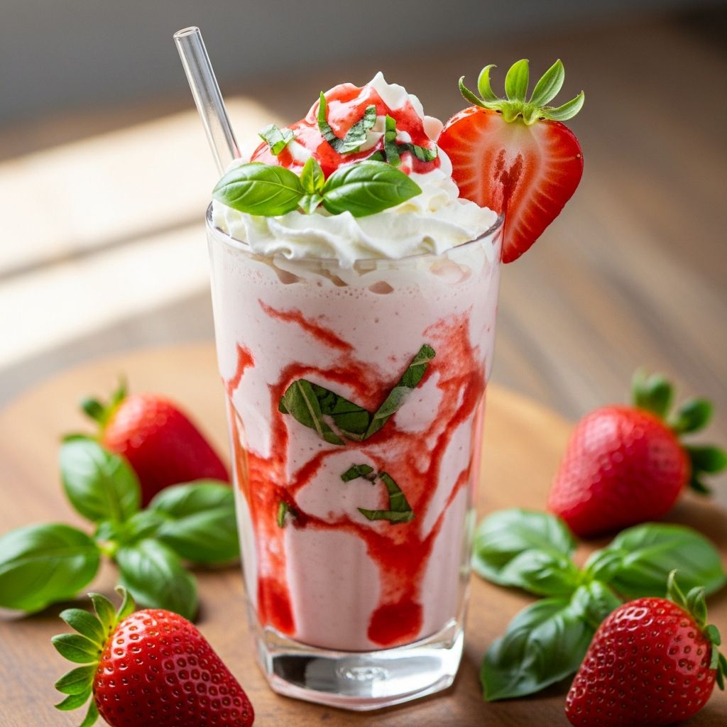 Discover the irresistible fusion of juicy strawberries and aromatic basil in creamy milkshakes that elevate your dessert game to new heights.