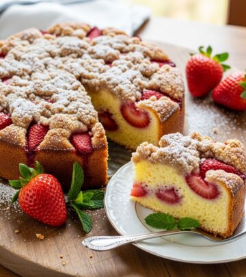 Master the art of baking a classic strawberry buckle with fresh berries and crispy streusel topping.