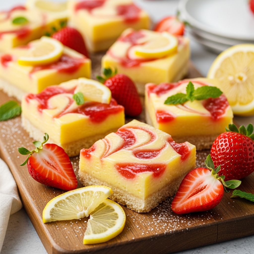 Bright, tangy strawberry lemon bars with a buttery crust—perfect for summer gatherings and refreshing treats any time.