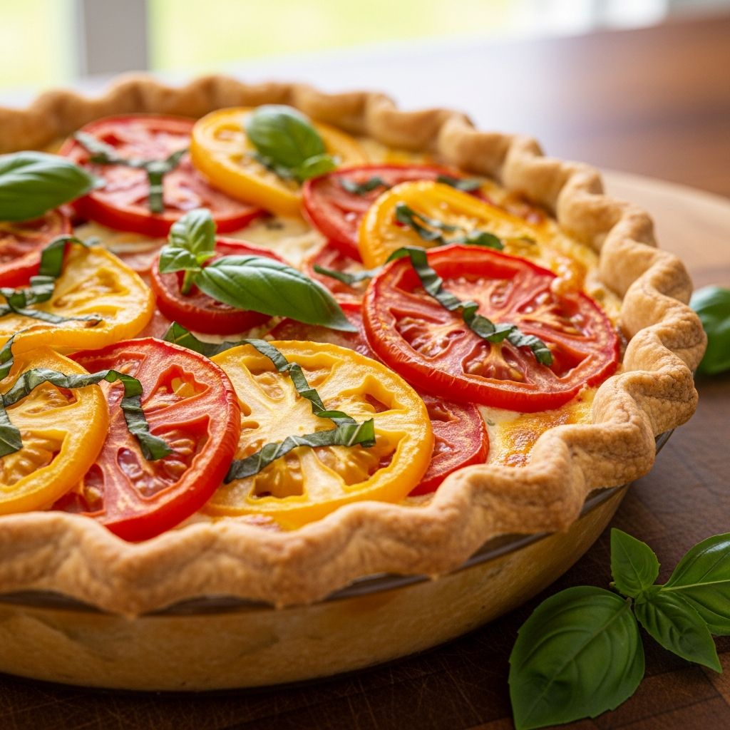 Master the art of Southern tomato pie with fresh summer tomatoes, creamy cheese layers, and flaky crust for an irresistible savory delight.