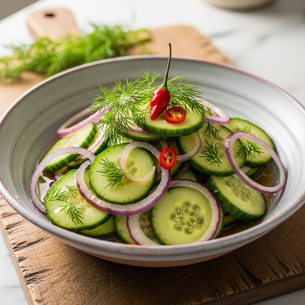 Classic Vinegar-Marinated Cucumber and Onion Salad A refreshing, tangy summer side dish that's ready in minutes